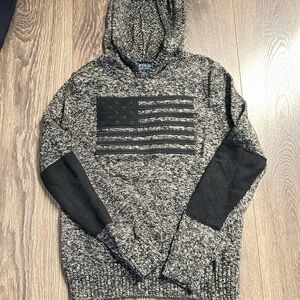 Polo by Ralph Lauren Gray Hooded Sweater with American Flag Graphic